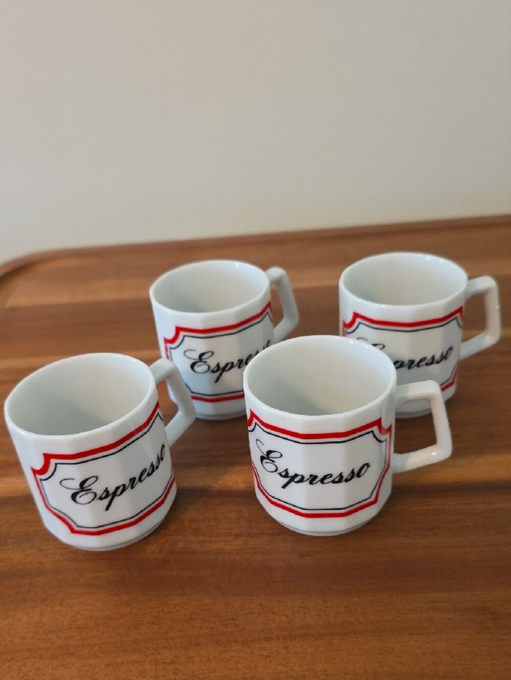 Espresso Mugs Set of 4 - White with Red Trim